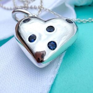 Tiffany & Co Incredibly Rare Blue Sapphire Etoile Heart Charm Pendant
